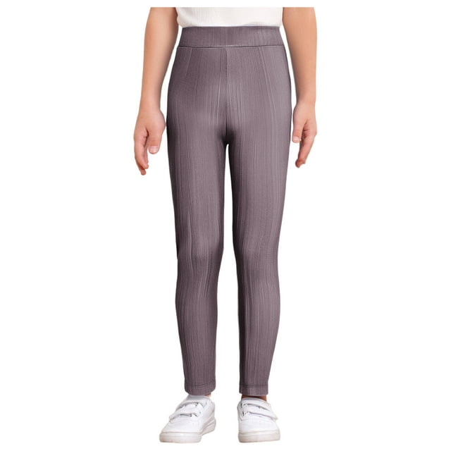 Ocealan Kids Girls Lyrical Jazz Hip-hop Leggings Glittery Metallic Ribbed Elastic Waist Solid Color Performance Pink 150