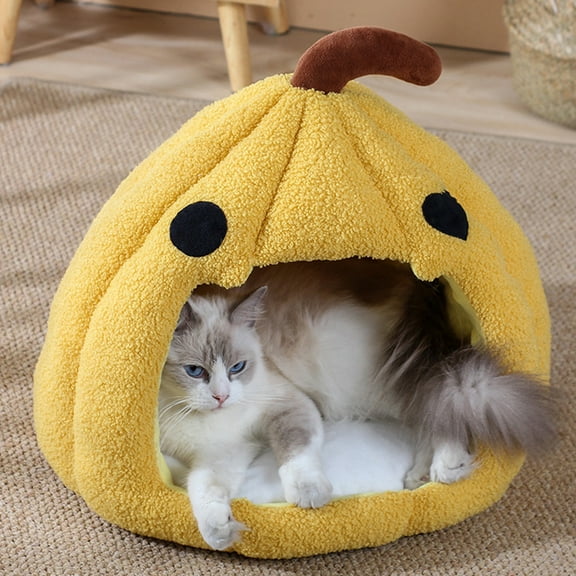 Halloween Pumpkin Pet Beds Semi-enclosed Cave-type Warm Cats Bed Detachable and Washable Cats House, soft and comfortable, Cat Dog Bed for Indoor Cats Pet Tent Cave,for Cats Small Dogs Puppy Sleeping