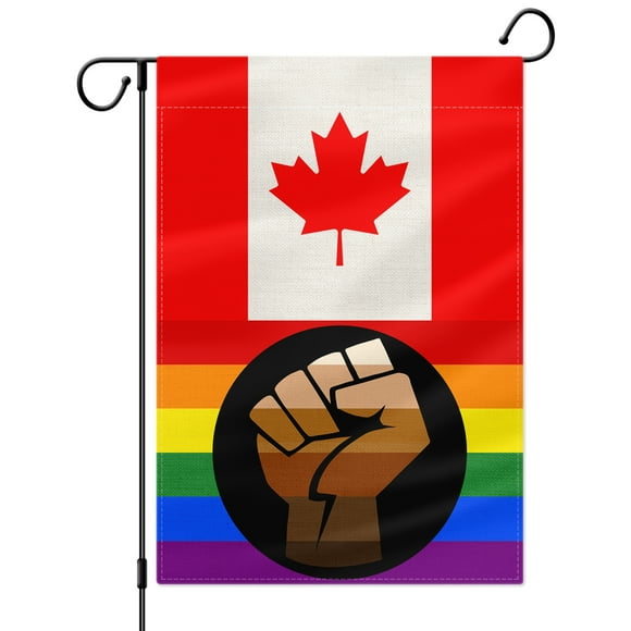 PTEROSAUR Canada Black Power Fist Pride Garden Flag, Canadian LGBTQ Pride Rainbow Flag, 12.5x18 inch Vertical Double Sided Burlap, for House Yard Lawn Outdoor Decoration Banner