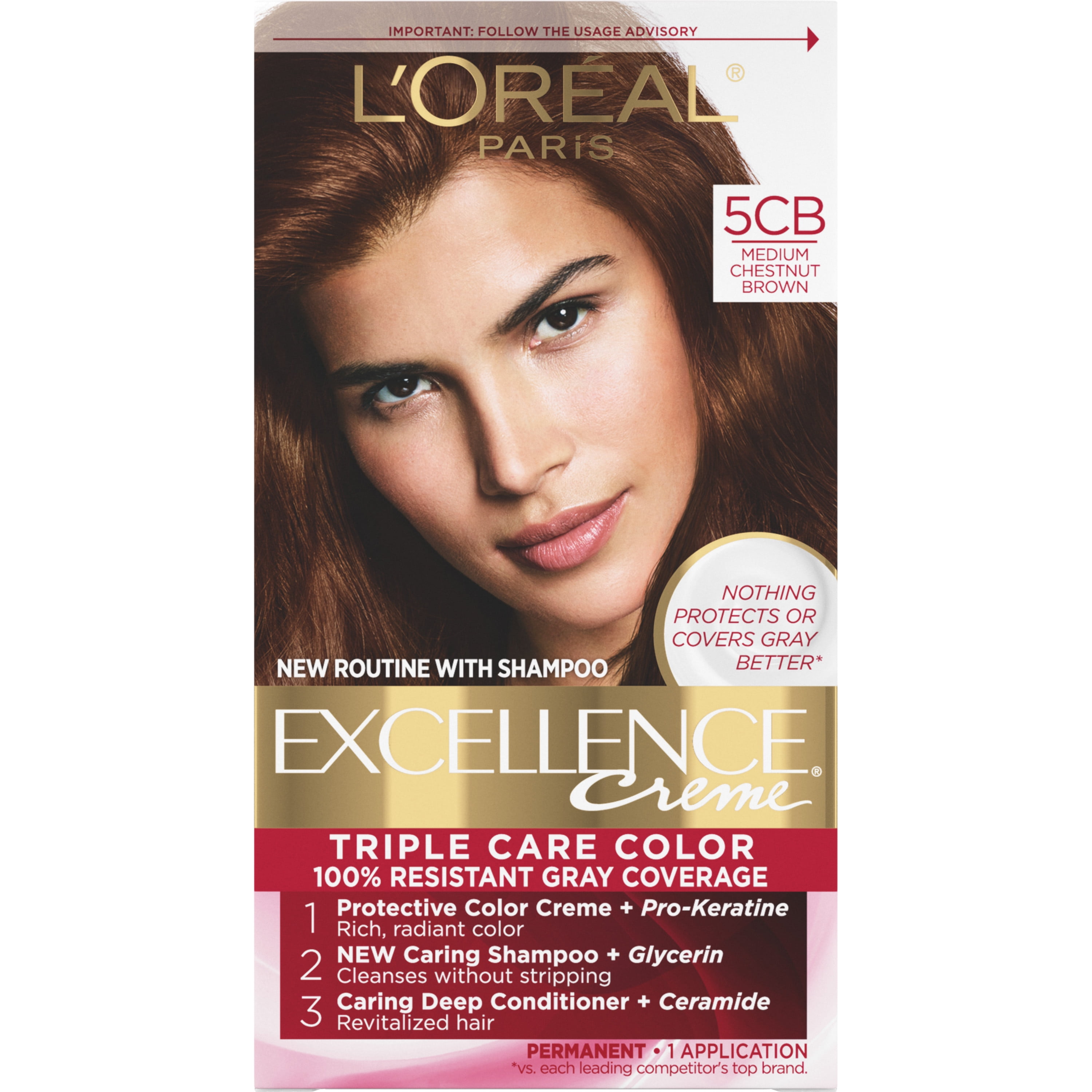 L'Oreal Paris Excellence Creme Permanent Hair Color, 5CB Medium Chestnut Brown