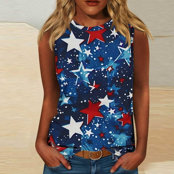 HaoXianJian Independence Day Womens Shirt Flag Patriotics Tank Tops for Women 2025 4th of July Shirt USA Flag Graphic Tank Tops Crew Neck Sleeveless Shirts Plus Size S-5X