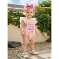thumbnail image 3 of Cjfdfy Newborn Baby Girl Summer Clothes Baby Girls Mama's Little Bestie Daddy's Little Girl Outfit Ruffled Sleeveless Bow Embroidery Plaid Romper Headband Set, 3 of 9