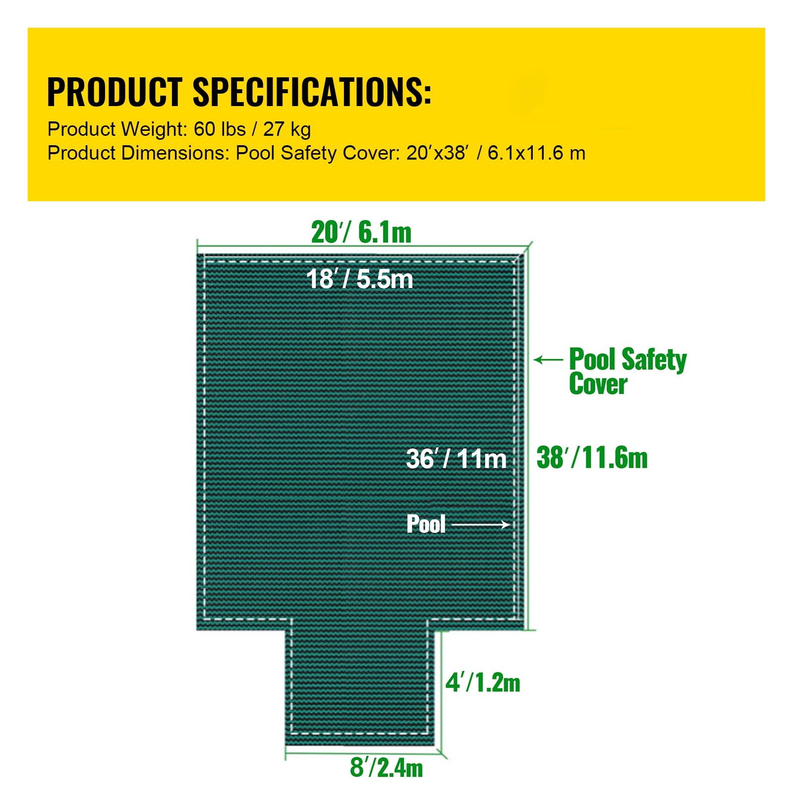 KFFKFF Rectangular Safety Pool Cover Green Step Section 4X8 FT Winter Outdoor