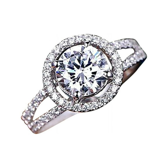 Unique 1.50 Ct Round cut Halo Moissanite and Diamond Wedding Ring in White Gold