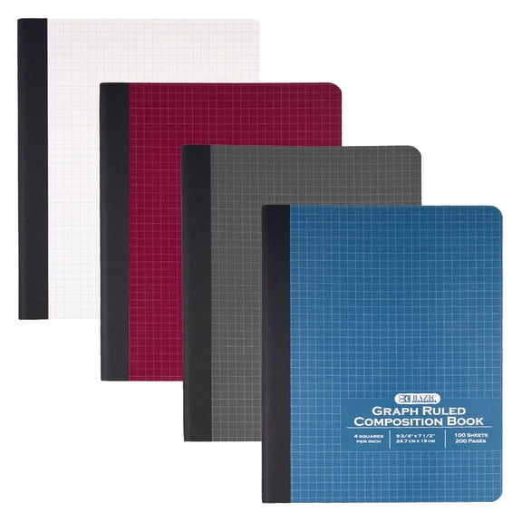 BAZIC Quad-Ruled Composition Notebook, 4 Sq/In Grid, 100 Ct