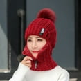 thumbnail image 7 of Bibifish Womens Red Knit Trapper Hat Pom-Pom & Zipper Mask Warm Soft One-Piece Casual Winter Outdoor Cold-Weather Protective Hat, 7 of 7