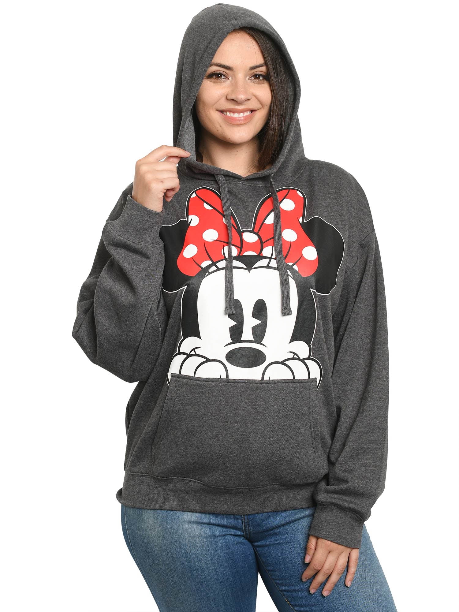 Disney Women's Plus Size Mickey Mouse Sweatshirt Hoodie Peeking Charcoal 