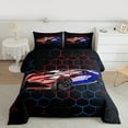 thumbnail image 3 of Manfei Racing Car Bedding Comforter Set,Modern Geometric Hockeycomb Twin Comforter Sets,Red Blue Black Bedding Set For Boys Kids,Ultra Soft Home Decor Reversible,2pcs, 3 of 9