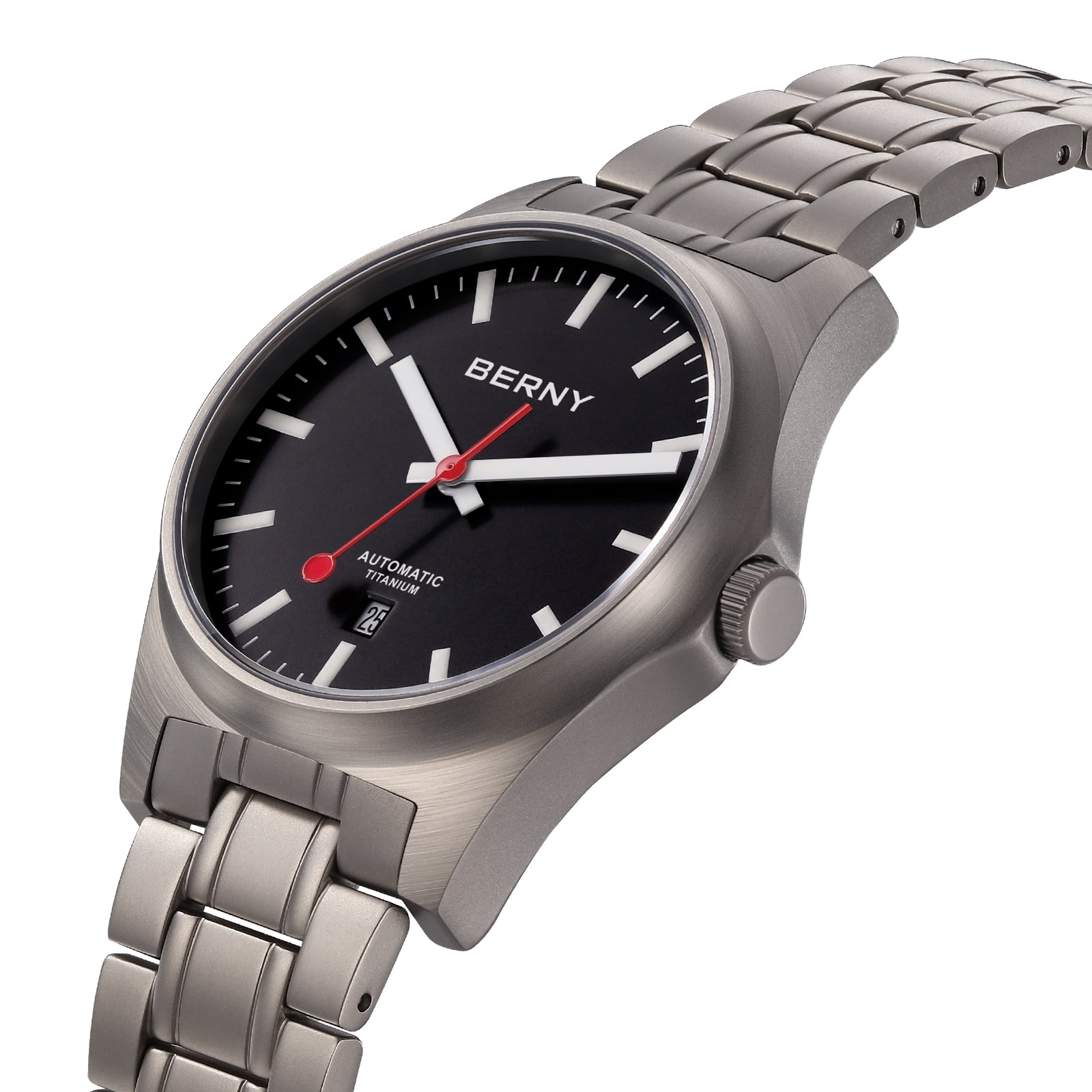 BERNY Automatic Titanium Watches for Men, Sport Casual 10ATM Waterproof Analog Mechanical Watch with Date, Super Luminous, Sapphire Crystal, Fashion Minimalist Men's Wrist Watch (Black)