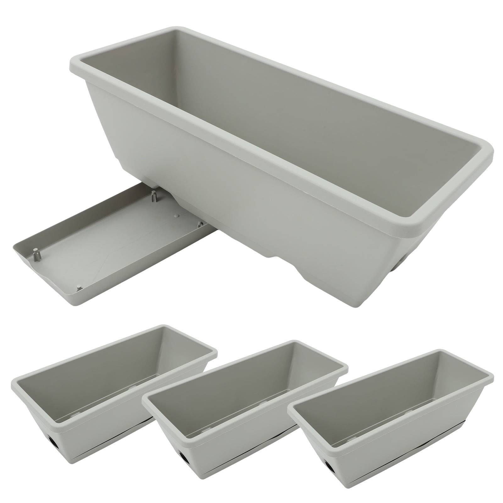 FOMIYES 4-Pack Window Box with Tray, Rectangle Flower and Vegetable Growing Pots for Outdoor and Indoor Gardening