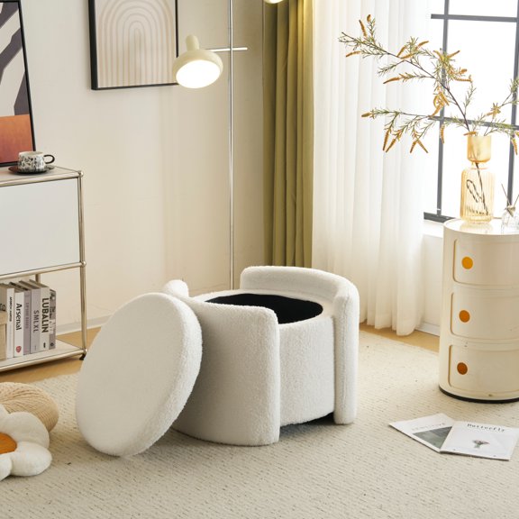 Cozy Boucle Storage Ottoman: Stylish Comfort with Hidden Storage