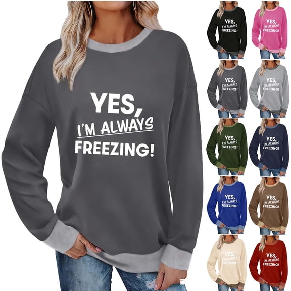 XPMWRP Women's Crewneck Long Sleeve Loose Sweatshirts Vintage Funny Letter Printed Fashionable Casual Pullovers Dark Blue M