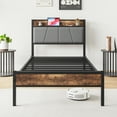 thumbnail image 3 of Bellemave Modern Industrial Twin Platform Bed with Storage Headboard and USB Ports Black Metal Bed Frame with Charging Station and Metal Slats, Noise-Free, No Box Spring Needed, Twin Size, 3 of 9