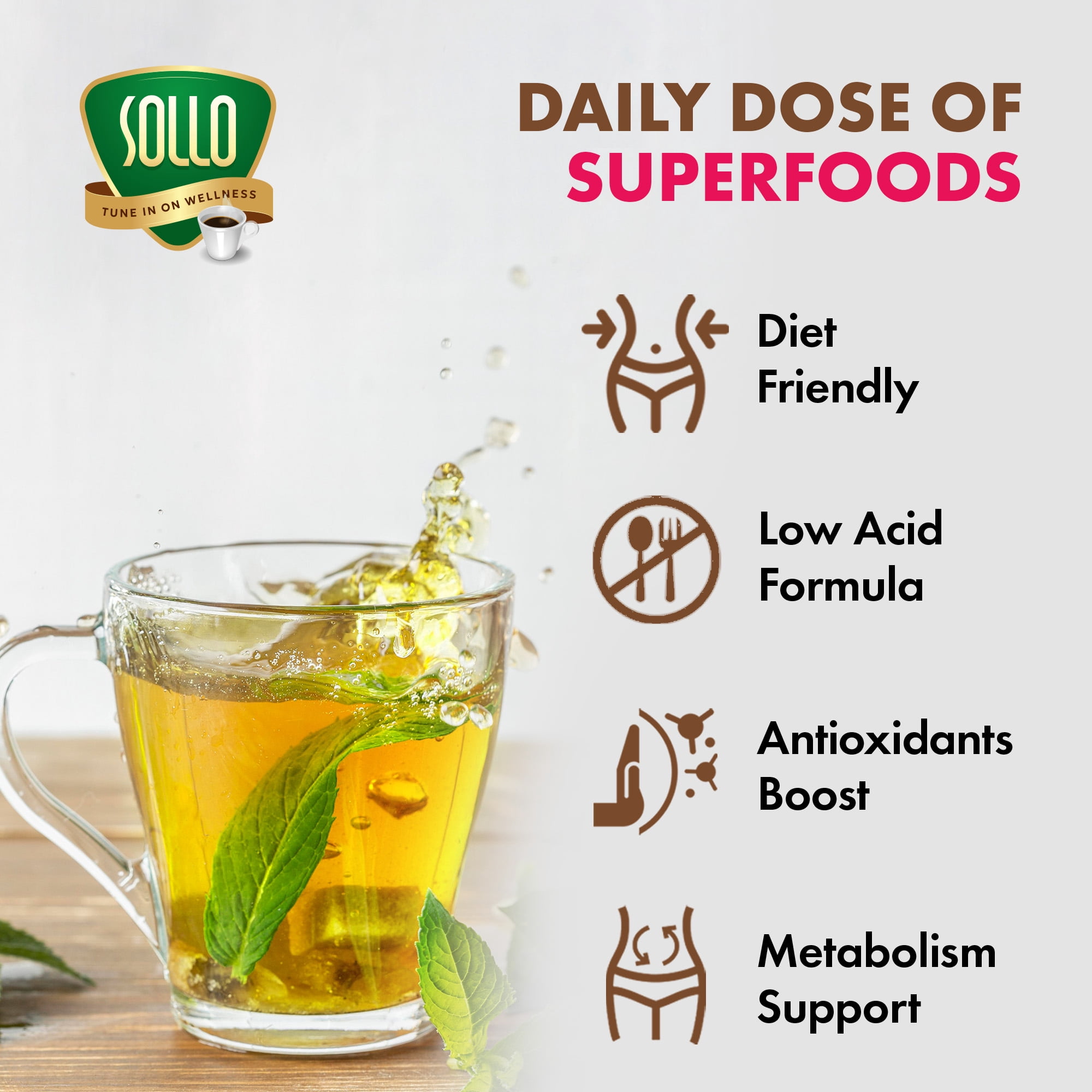SOLLO Detox Green Tea Pods with Milk Thistle, Acai, Vitamins & Ginger | Slimming & Cleansing Formula with Herbal Extracts, Compatible with Keurig 2.0 Brewers, 24 K-Cup
