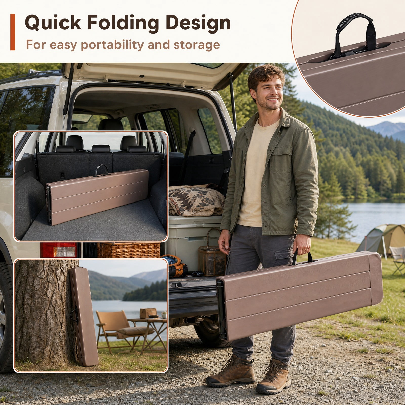 Biotree 6 Feet Folding Bench for Picnic Camping Dining 17" x 72" Portable Seat for Backyard Party, Coffee