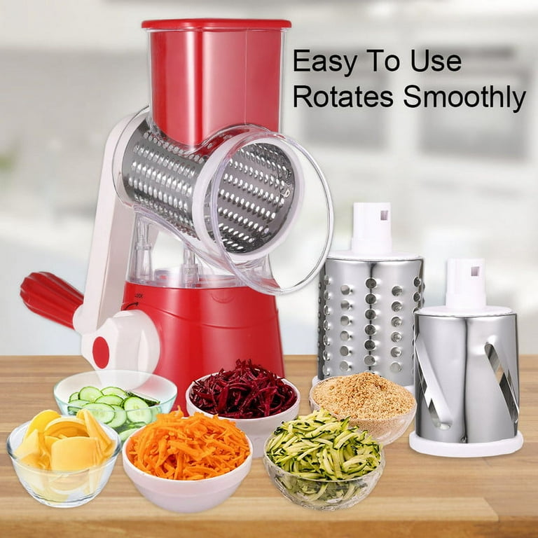 Rotary Cheese Grater Kitchen Mandoline Vegetable Slicer With 3  Interchangeable B