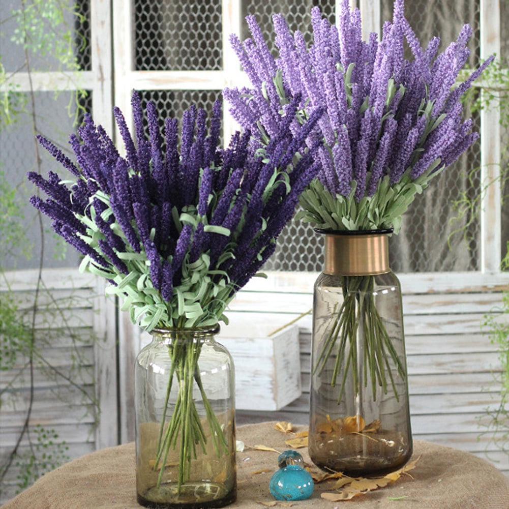 12 Heads Artificial Lavender Bouquet Fake Silk Flowers Wedding Home Decor Pretty