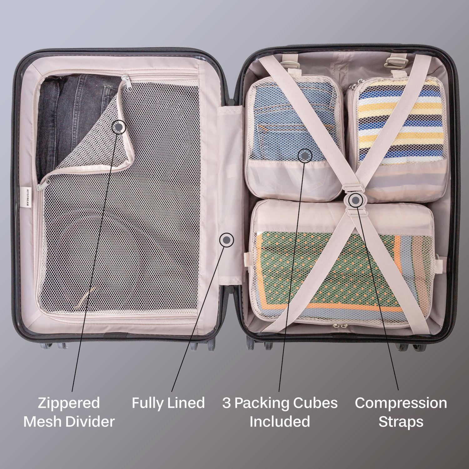 5-Piece Hardside Luggage Set: 28" Spinner Suitcase, 20" Carry-On & 3 Packing Cubes