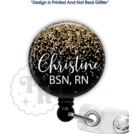 Gold Glitter Badge Reel - Faux Gold Glitter Badge Reel - Badge Holder - Nurse Badge Reel - Stethoscope ID Tag, Carabiner or Lanyard - 2699