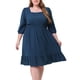 thumbnail image 1 of Vestido midi de mujer plus size con cintura smock y puntos suizos de 3/4 de manga 4X azul, 1 of 1