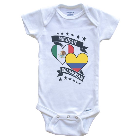 Mexican Colombian Heart Flags Mexico Colombia Baby Bodysuit, 0-3 months white