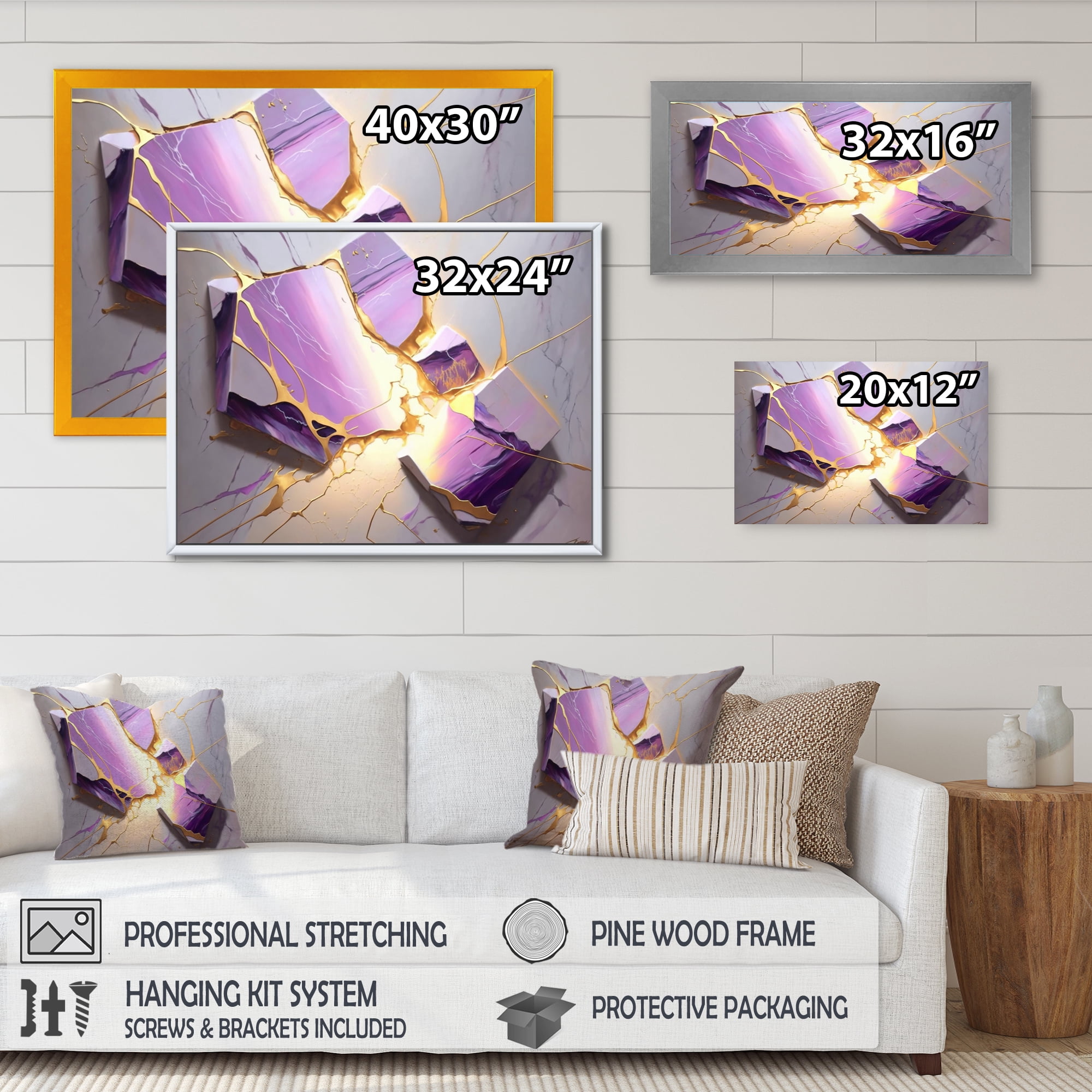 Designart Abstract Geode Violet I Canvas Wall Art