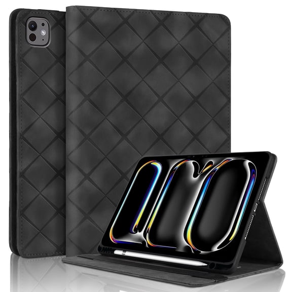 Case for iPad Air 13 inch M4/M3/M2(2026/2025/2024), Black Leather Folio Stand with Pencil Holder & Card Slot, Auto Wake/Sleep