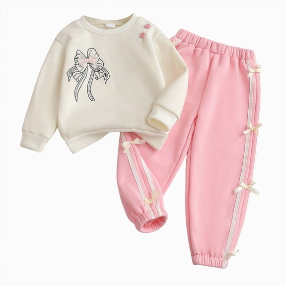 NIEWTR Kids Sweatsuits Girls 2 Piece Set Toddler Infant Girl Long Sleeve Crewneck Top with Relaxed Fit Sweatpants Casual Loungewear for Play Fall Winter(A-White,4 Years)