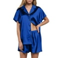 thumbnail image 5 of SDNall Satin Pajama Set for Women Casual Homewear Button Ruffle Sleeves Short-Sleeve Tops + Shorts Color Night Satin Silk Pajamas Suits Set ,Sizes：S-2XL, 5 of 9