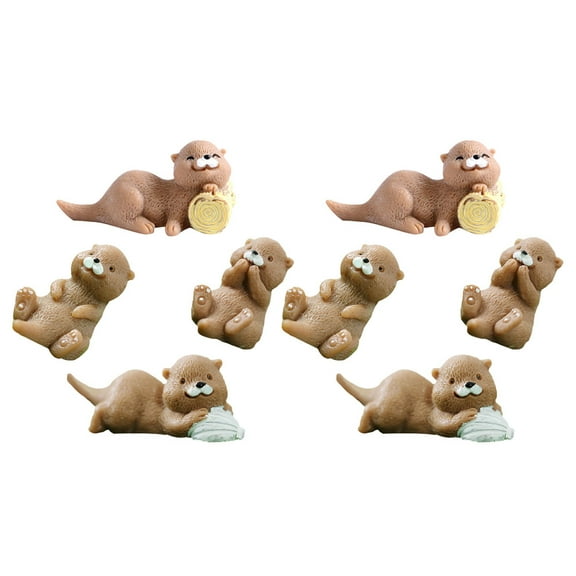 FESTFENDS 8Pcs Otter Figurine Mini Animals Figures Light Brown Resin Home Decor Micro Landscape Statue 1.10X0.75X0.39In