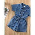 Diconna Toddler Baby Girls Denim Romper Blue Short Sleeve Button Lapel