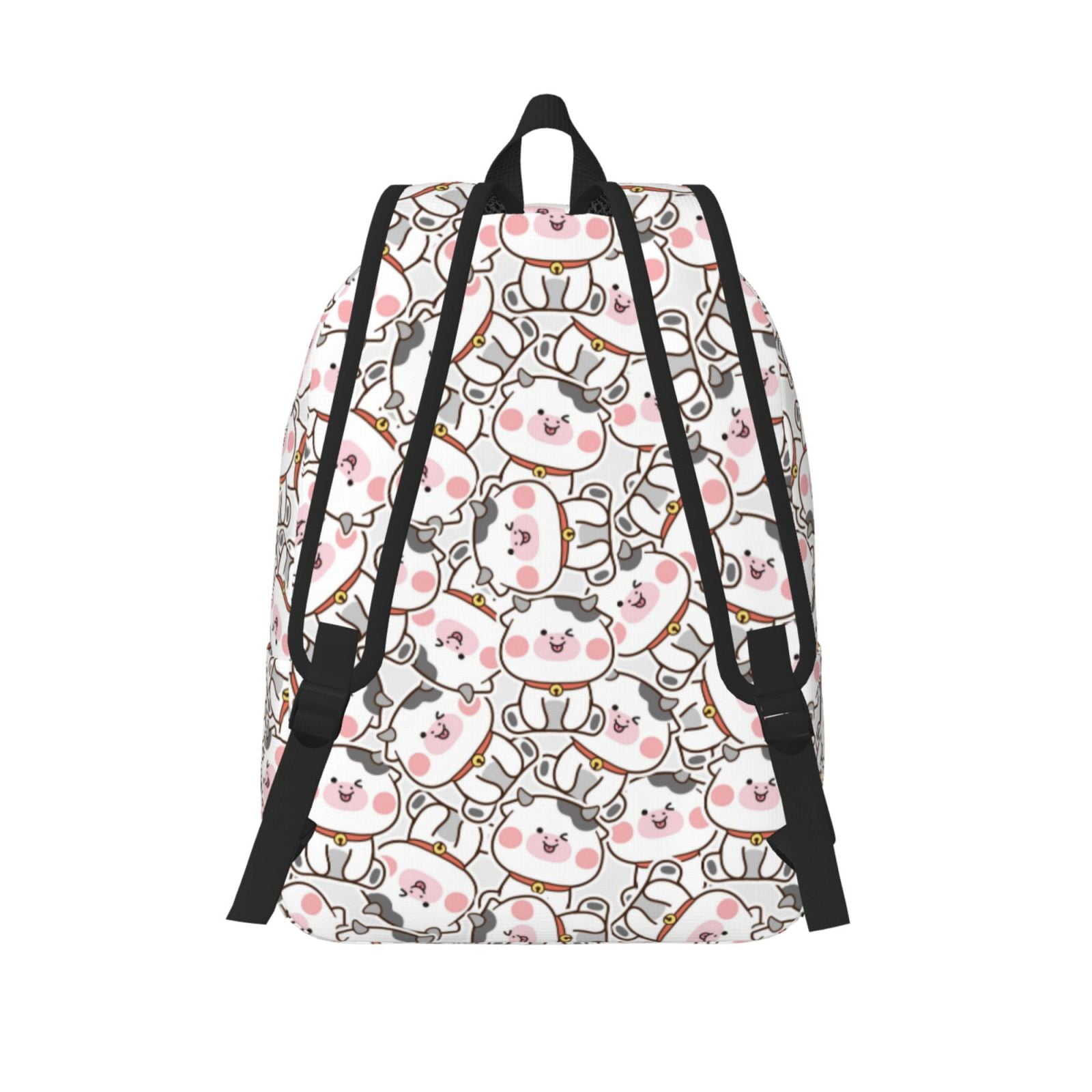 Picia Cartoon Cow Printed Canvas Daypack - Stylish and Durable Vintage Compact Backpack - Class, Work, Travel, or Laptop Bookbag,Organized Compartments-Small