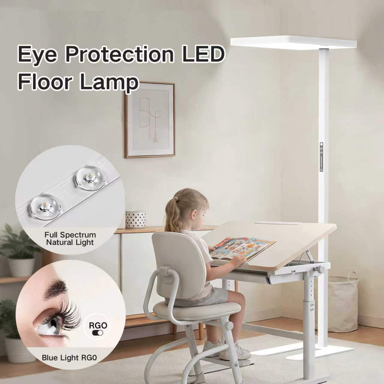 8000LM LED Floor Lamp, 100W Eye-Caring Reading Standing Light, 4000K Dimmable Natural Daylight Modern Tall Reading Lamp for Home Office, Study Room, Living Room, Bedroom, Touch Control