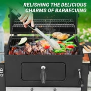 Zintown BBQ Charcoal Grill Outdoor Barbecue Pit Smoker with Double Grill,Liftable Charcoal Tray