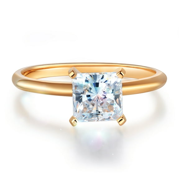 Wellingsale Ladies Solid 14k Yellow Gold Polished CZ Cubic Zirconia Princess Cut Engagement Ring - Size 4