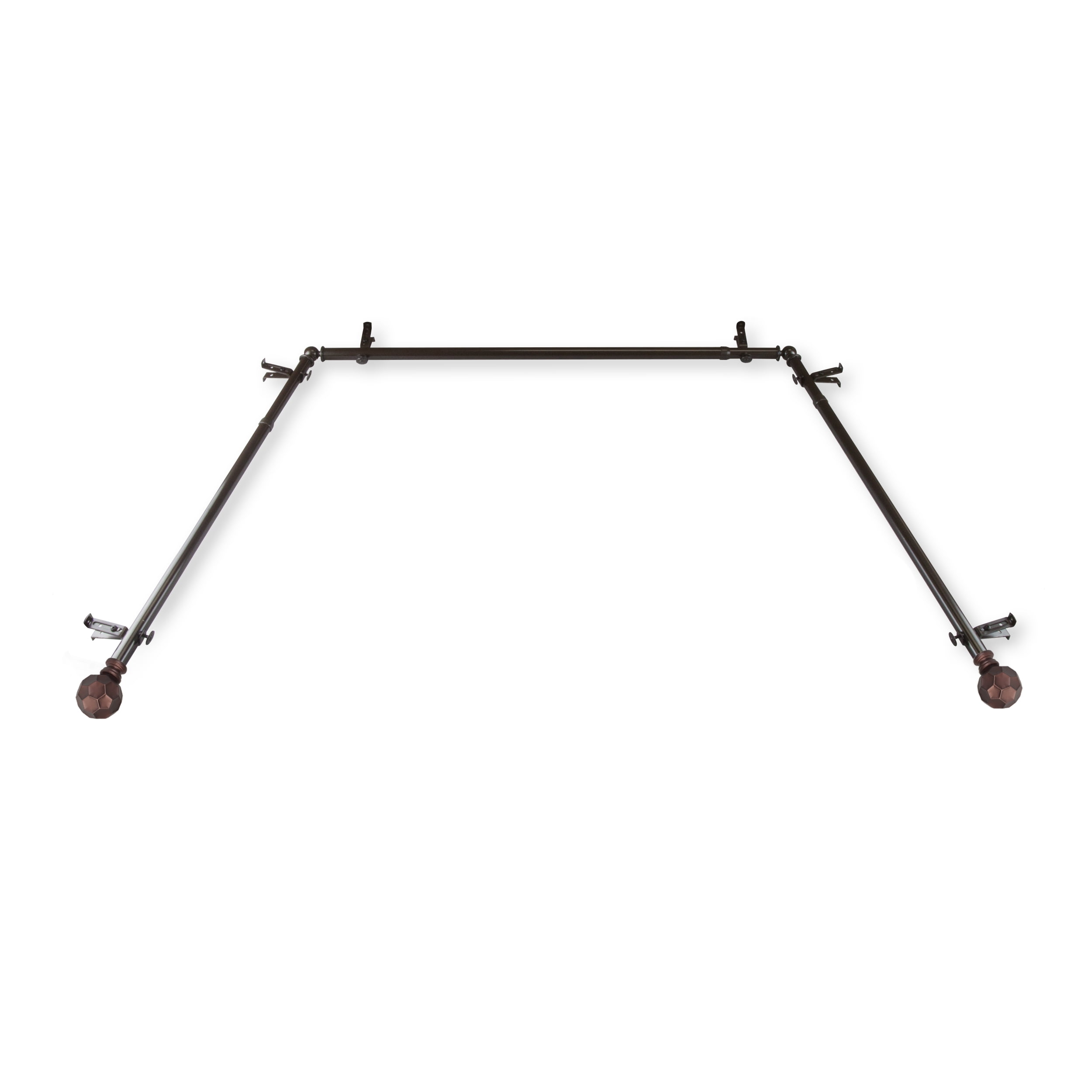 Central Design ABay-90-7 0.8125 in. Remi Bay Window Curtain Rod with Side Rod Extends Upto 20 to 36 in. & Center Rod Extends Upto 38 to 72 in., Cocoa