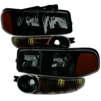Factory Style Headlights and Bumper Lights (Matte Black Housing/Smoke Lens) Made for and Compatible with 1999-2006 GMC Sierra 1500/2500/3500 Denali/2000-2006 Yukon/Yukon XL Denali