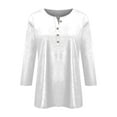 thumbnail image 2 of WTXUE T-Shirts 3/4 Sleeve, Crew Neck Shirts for Women's Button up T Shirt Top Solid Casual Tops for Women White M, 2 of 5
