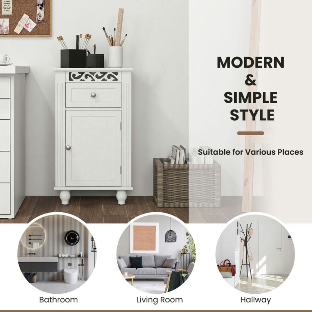 Finihen Bathroom Storage Cabinet, Bathroom Floor Cabinet, Bathroom Floor Storage Cabinet Organizer with Drawer, for Bathroom, Living Room, Bedroom, Kitchen, White Finihen Bathroom Storage Cabinet, Bathroom Floor Cabinet, Bathroom Floor Storage Cabinet Organizer with Drawer, for Bathroom, Living Room, Bedroom, Kitchen, White