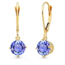 Gem Stone King 14K Yellow Gold Blue Tanzanite Earrings for Women | 1.80 Cttw | Gemstone December Birthstone | Round 6MM