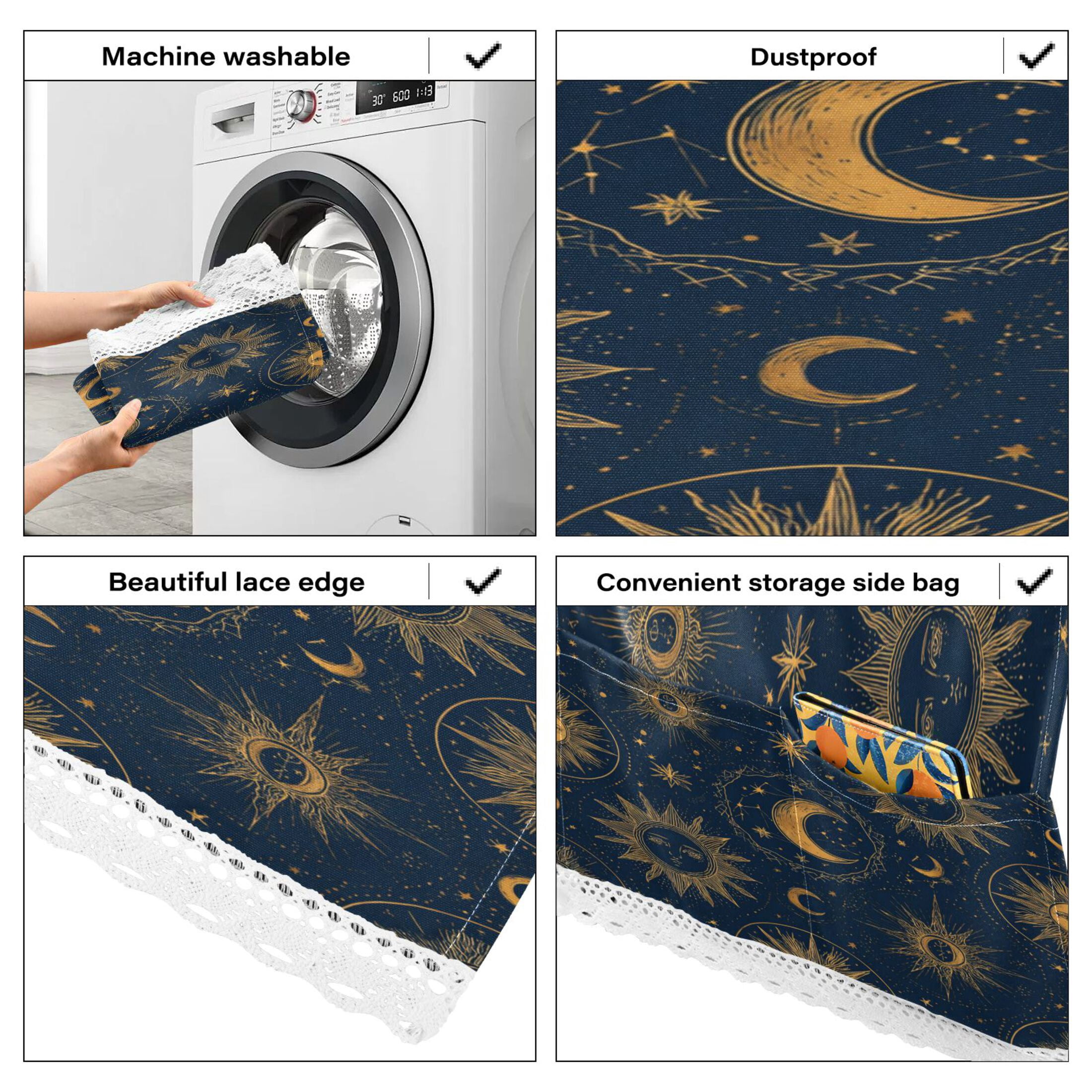 Wobogo Celestial Sun Moon Washing Machine Cover Dustproof Washer Dryer Cover Waterproof Laundry Room Decorative Protector