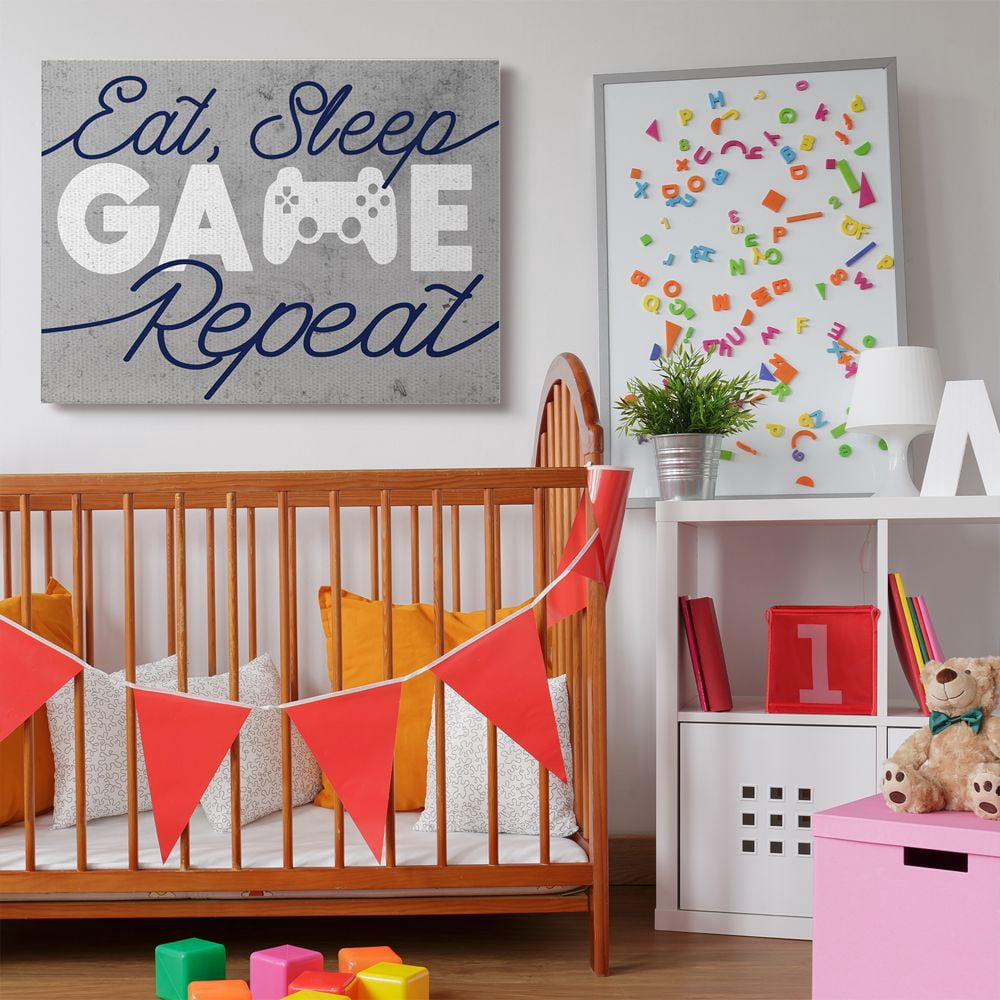 Stupell Industries Video Game Controller Eat Sleep Game Repeat Quote Canvas Wall Art Design by Daphne Polselli