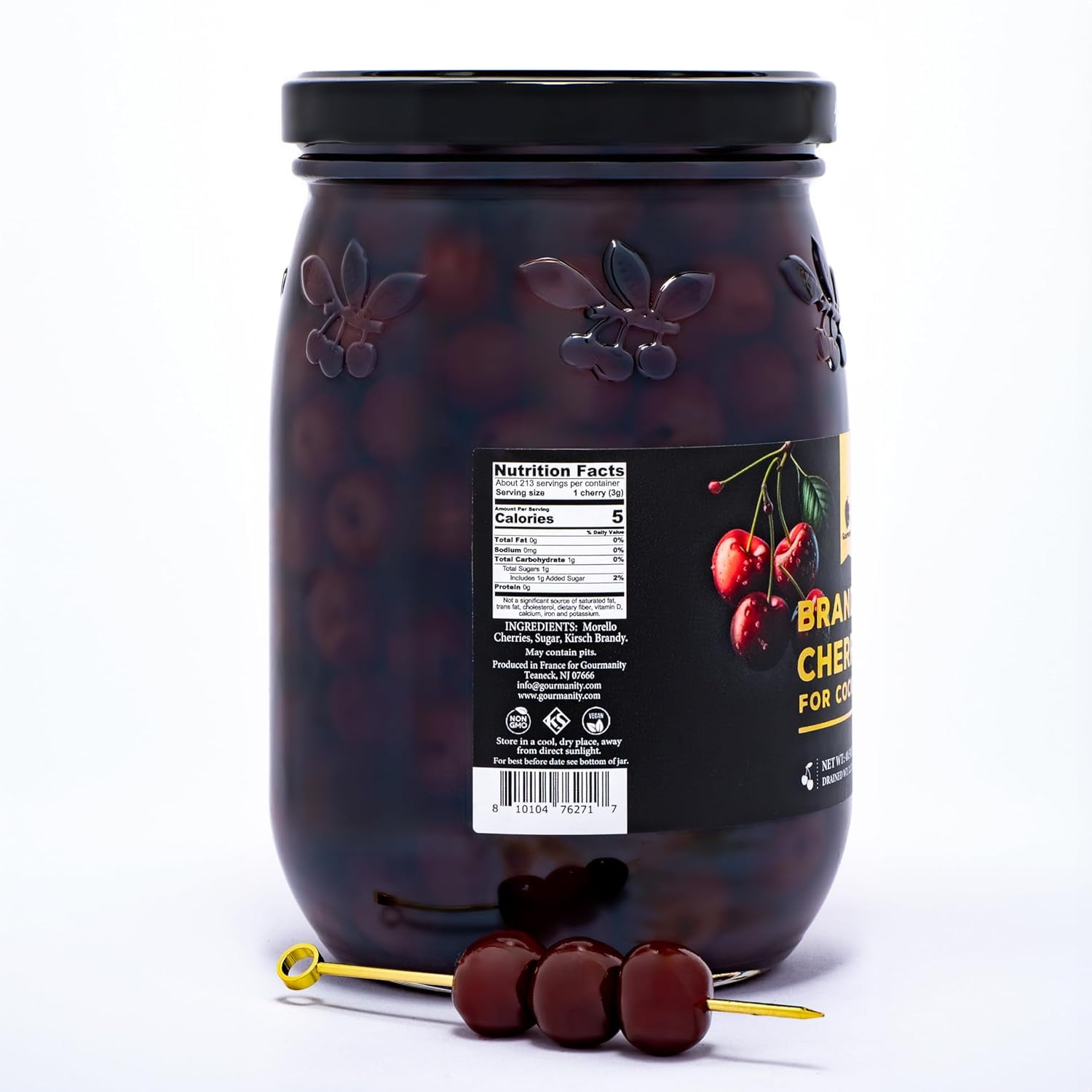 Brandied Cocktail Cherries, French Morello Cherries in Kirsch Brandy, 2.5lb, by Gourmanity