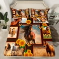 thumbnail image 2 of Manfei Farm Animal Horse Queen Sheet Sets,Rustic Flower Sunflower Flat Sheet,Country Farmhouse Lodge Queen Fitted Sheet For Boys,Super Cozy Room Decor,4 Pieces, 2 of 7