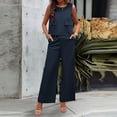 thumbnail image 4 of Dwaogom Women Fashion Round-Neck Casual Solid Sleeveless Tops Outing Long Pants Sets Oversized Sweatshirt & Lounge Shorts Long Sleeve Cozy Casual Pajamas, 4 of 6