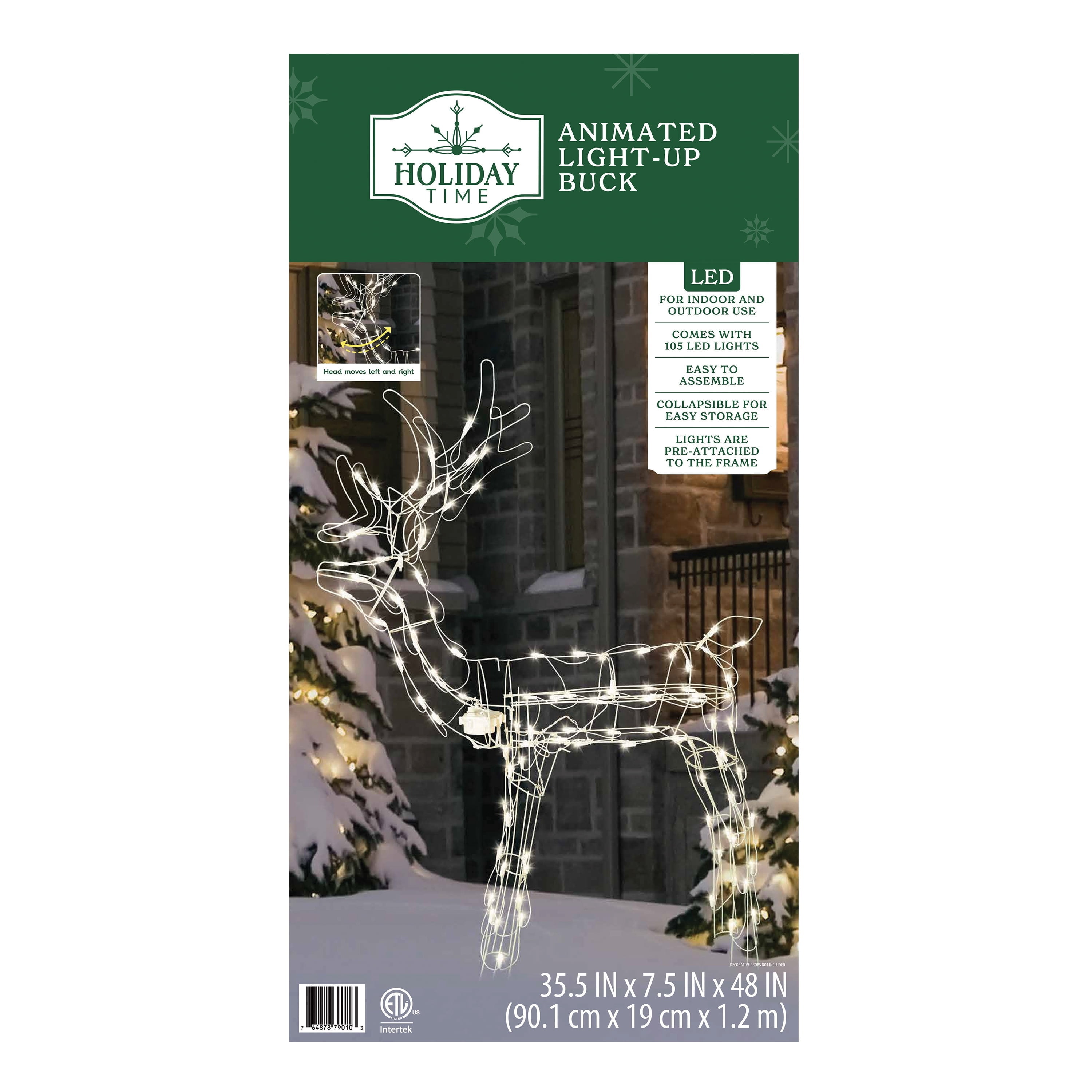 Indoor/Outdoor Animated Light-Up Standing Buck Silhouette Christmas Decoration with 105 LED Lights, Warm White, 48", by Holiday Time
