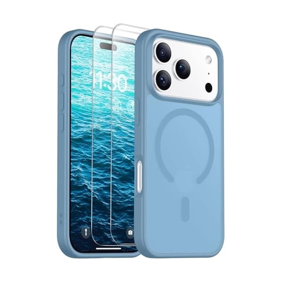 Eryueer for iPhone 17 Pro Case Magnetic Translucent Matte Case with 2PCS Tempered Glass Screen Protector Slim Phone Case for iPhone 17 Pro 6.3'' Light Blue