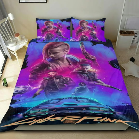 Cyberpunk Themed Bed Sheet Set Three Piece Set 53x79 Inches Comfortable And Skin Friendly Unique Design Creating A Star Studded Night Home Decor Gifts For Family Friends fans