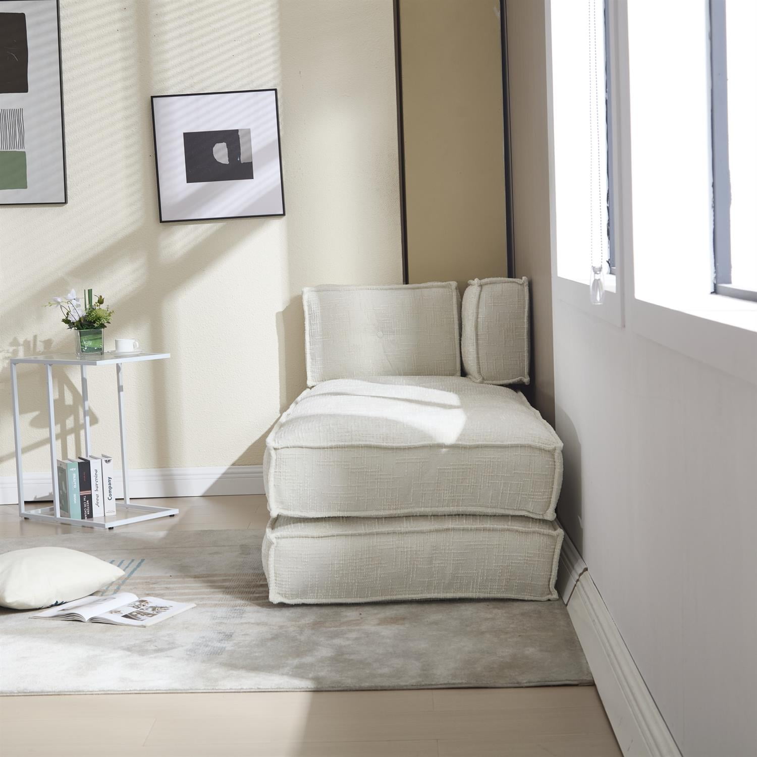 Demi Bonn 78" Versatile Chenille Sectional Sofa with Side Pocket, Modern Couch for Living Room, Customize Layout to Fit Any Space, White