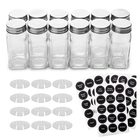 12 piece glass spice jars bottles 4oz with shaker lids and
